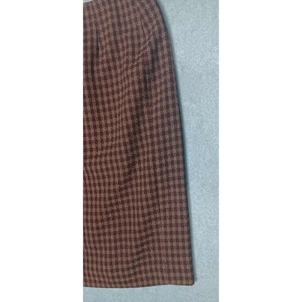 Vintage Travis Ayers Pencil Skirt Size 12 Brown Checkered Plaid Academia Career